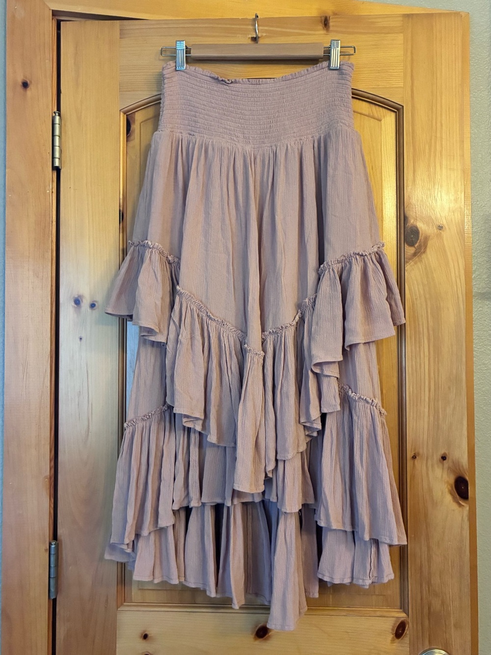 Free People Dusty Rose Layered High-Low Ruffle Skirt